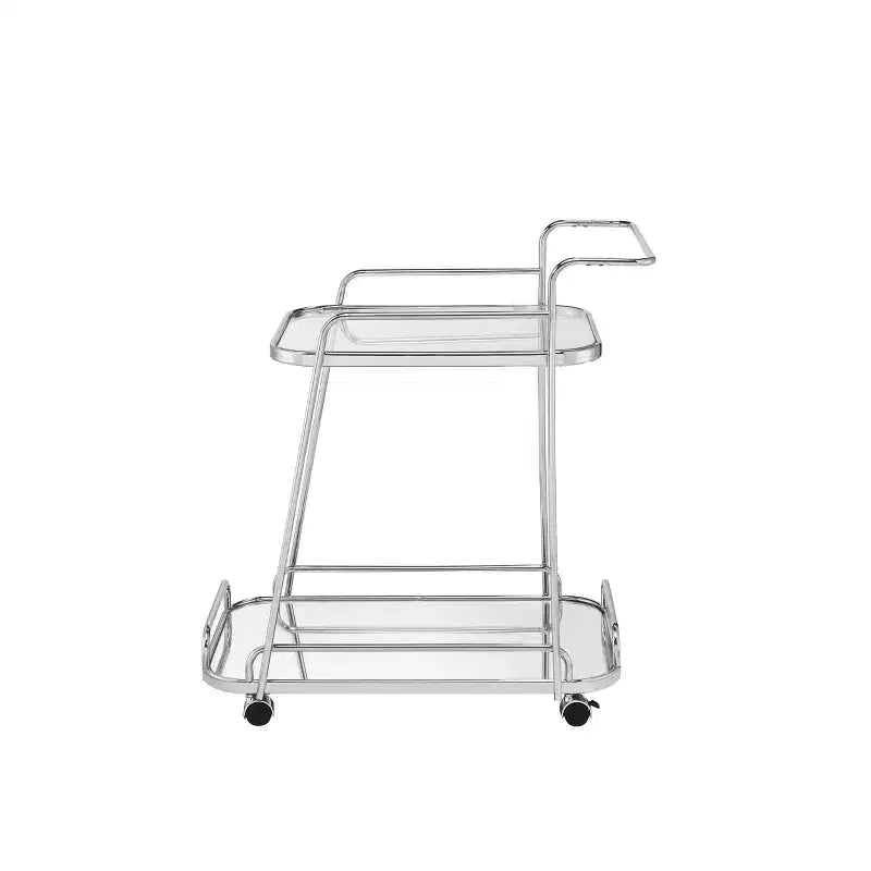 Chariot de service en verre transparent de 76 cm avec étagère, finition chromée, chariot à boissons et expresso avec roulettes
