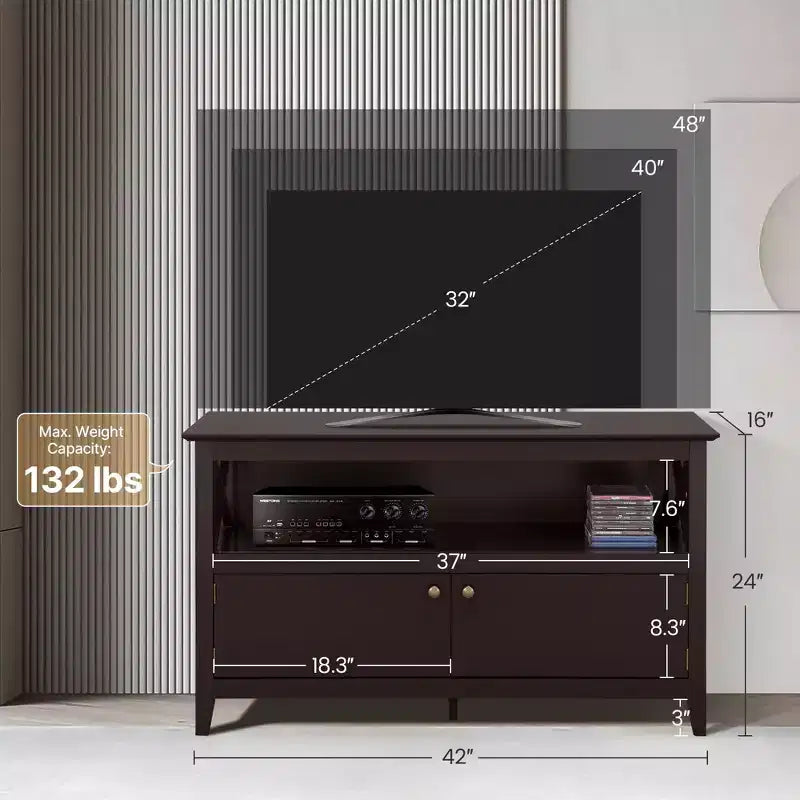 Meuble TV de qualité supérieure avec grand écran, étagère et 2 portes de rangement, expresso