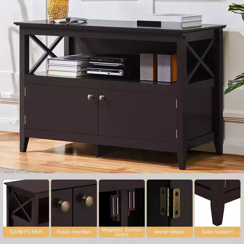 Meuble TV de qualité supérieure avec grand écran, étagère et 2 portes de rangement, expresso