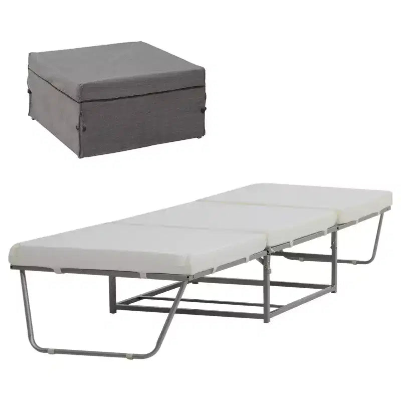 HOMCOM 2-in-1 Foldable Ottoman, Convertible Guest Sleeper Bed with Thick Padded Foam and Storage Box for Small Room, Living Room, Gray