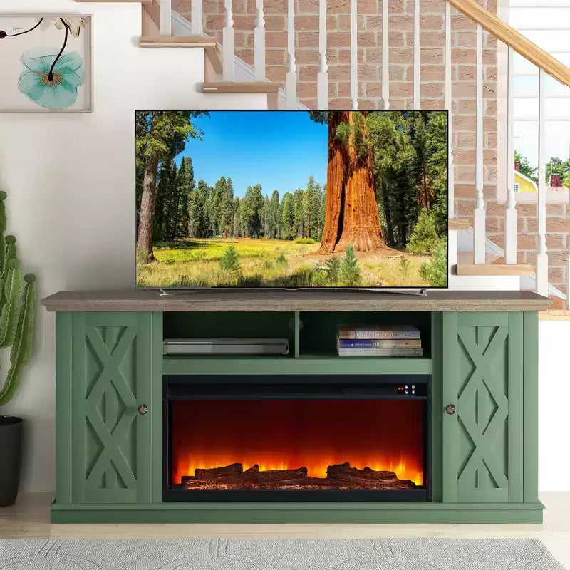 Meuble TV de 68 po avec foyer électrique indépendant pour téléviseurs jusqu'à 78 po